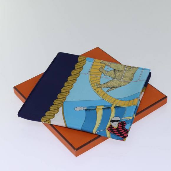 HERMES Carre 90 Scarf ""circus"" Silk Blue Auth fm3437 - Picture 12 of 16